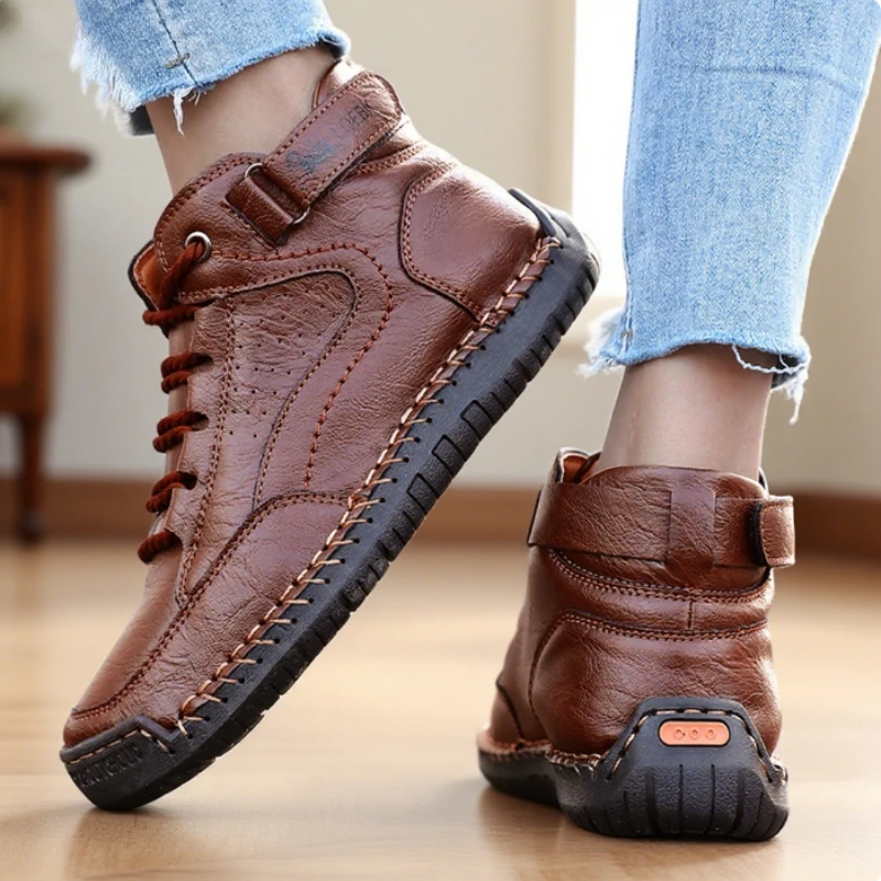 New 2025 Autumn Handmade Leather Women Boots Design Sneakers Man Breathable Casual Softer Shoes Men Ankle Boots Outdoor Boats