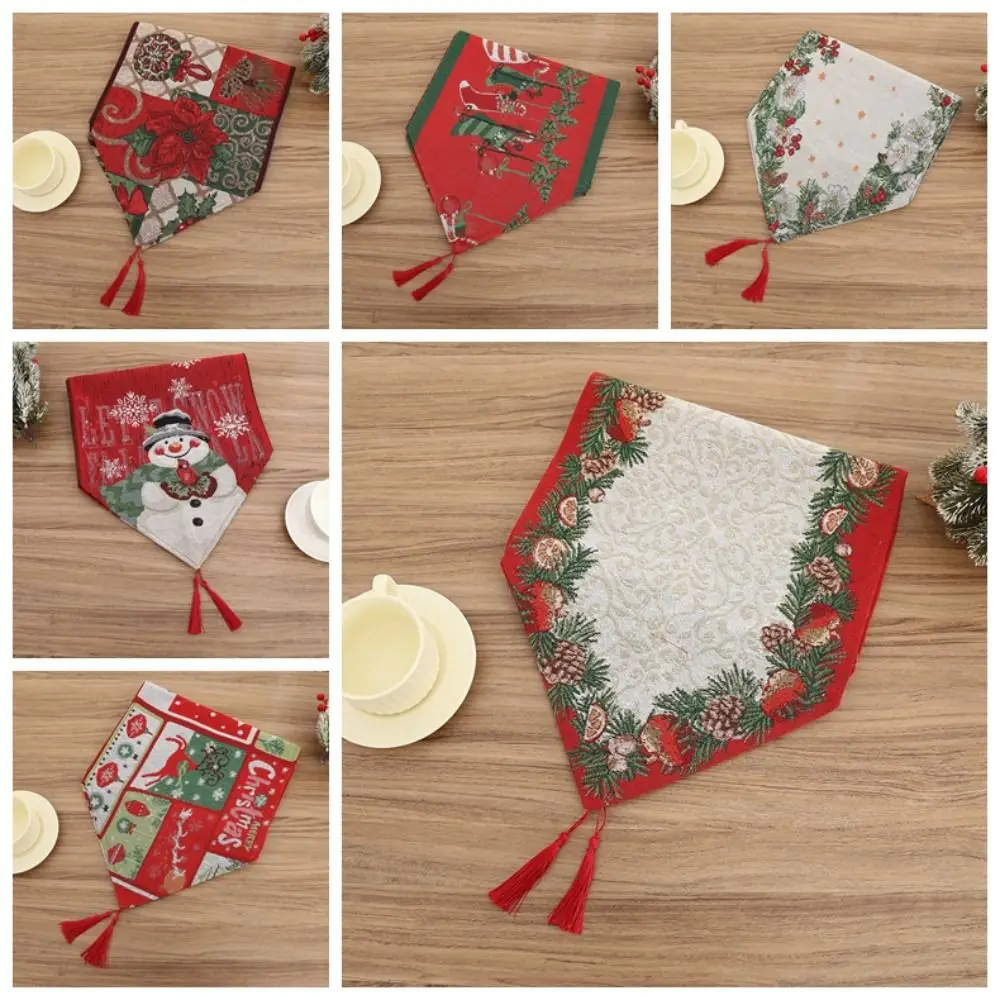 Flower Contrast Color Christmas Table Runner Tree Red Xmas Desktop Decoration Smooth Snowman Linen Table Cover Banquet