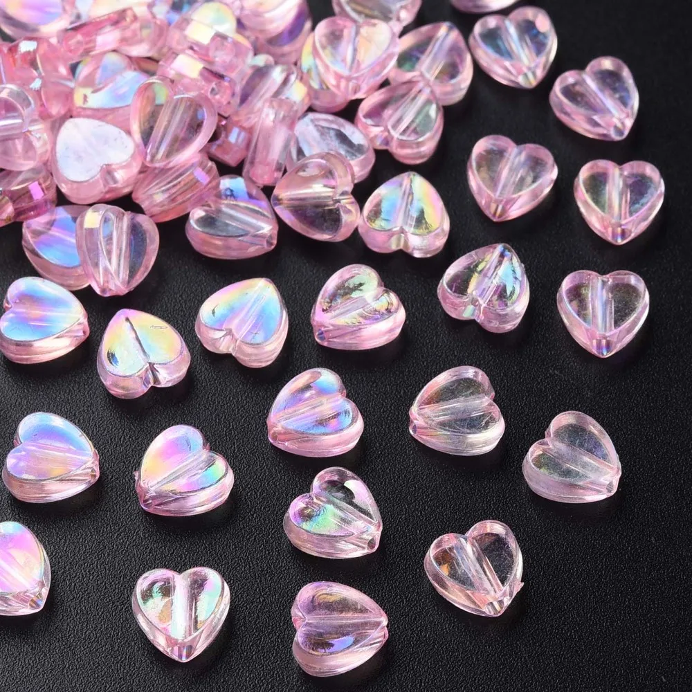 

500g Transparent Acrylic Beads AB Color Plated Heart Pearl Pink 7.5x8x3mm Hole: 1.8mm about 3620pcs/500g