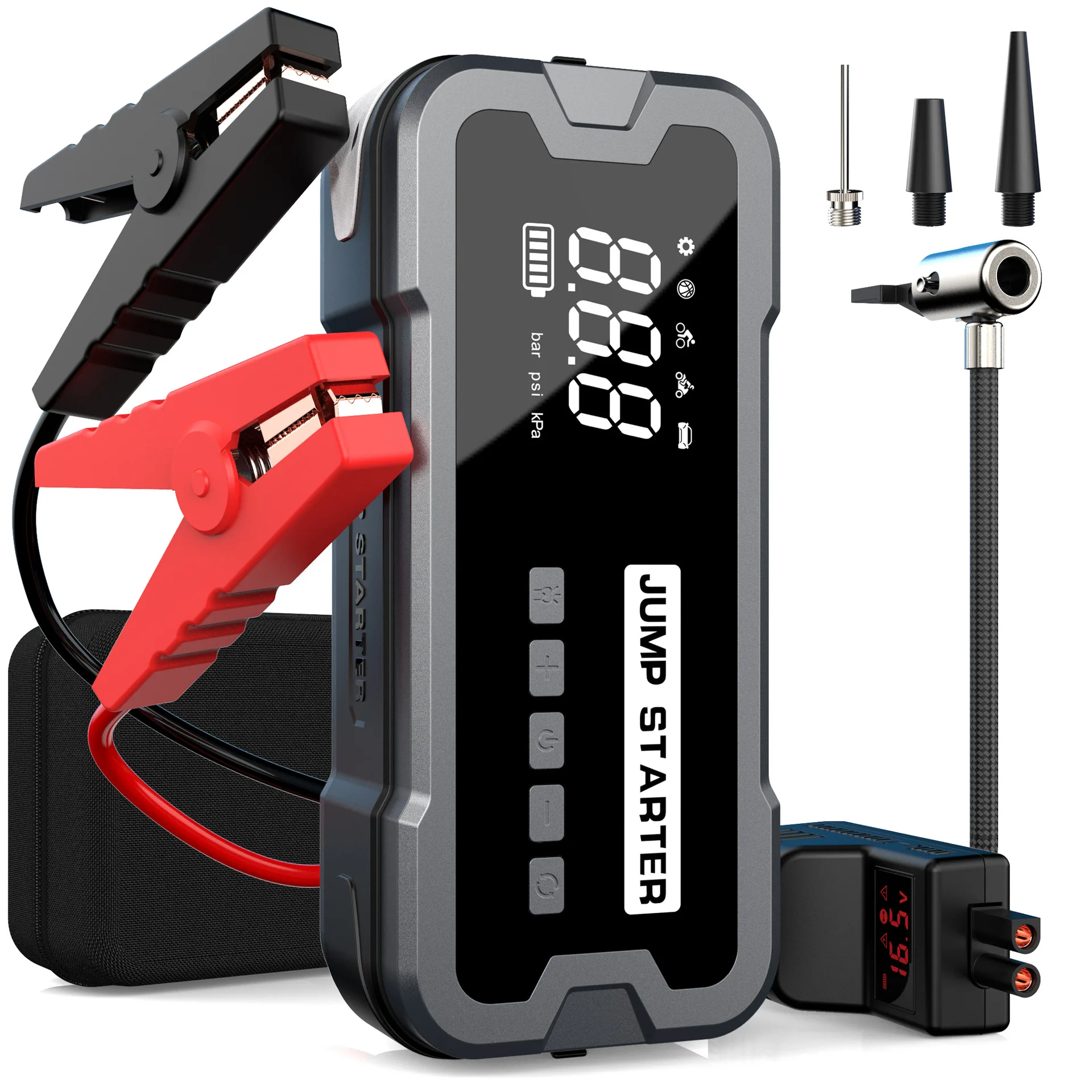 12V Car Jump Starter Air Pump 4000A Cylinder Inflatable Pump with Air Compressor Jumper Box 24000mAh Power Bank Battery Charger