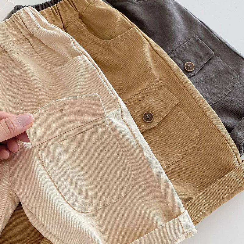 2024 New Autumn Baby Boys Thin Style Cargo Pants 0-5T Children Girls Cute Solid Color Loose Trousers 6