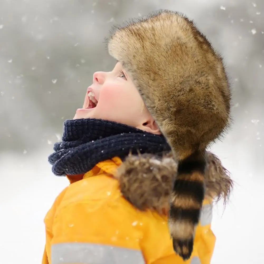 Winter Hat Raccoon Tail Keep Warm Ladies Cap