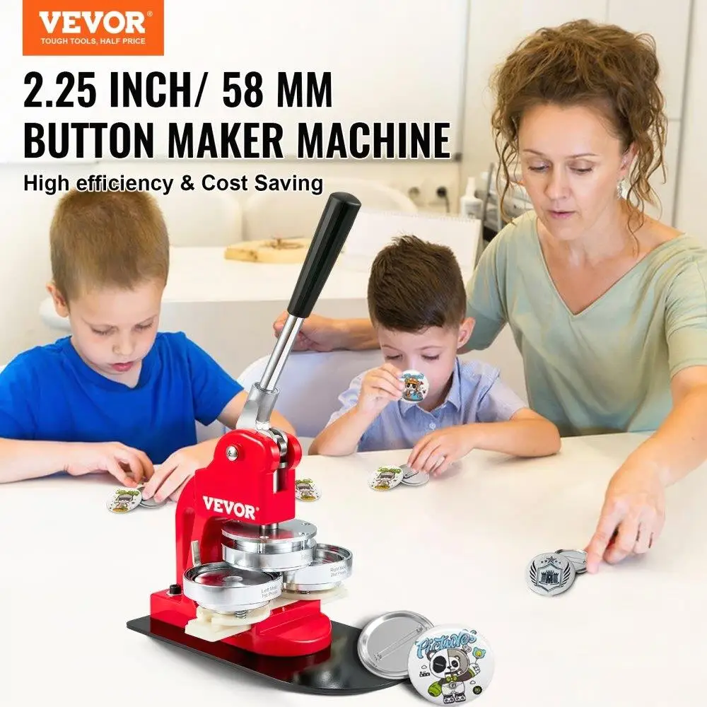Button Maker Badge Pin Machine 58MM 2.25 Size with 500 Free Parts and Press Kit
