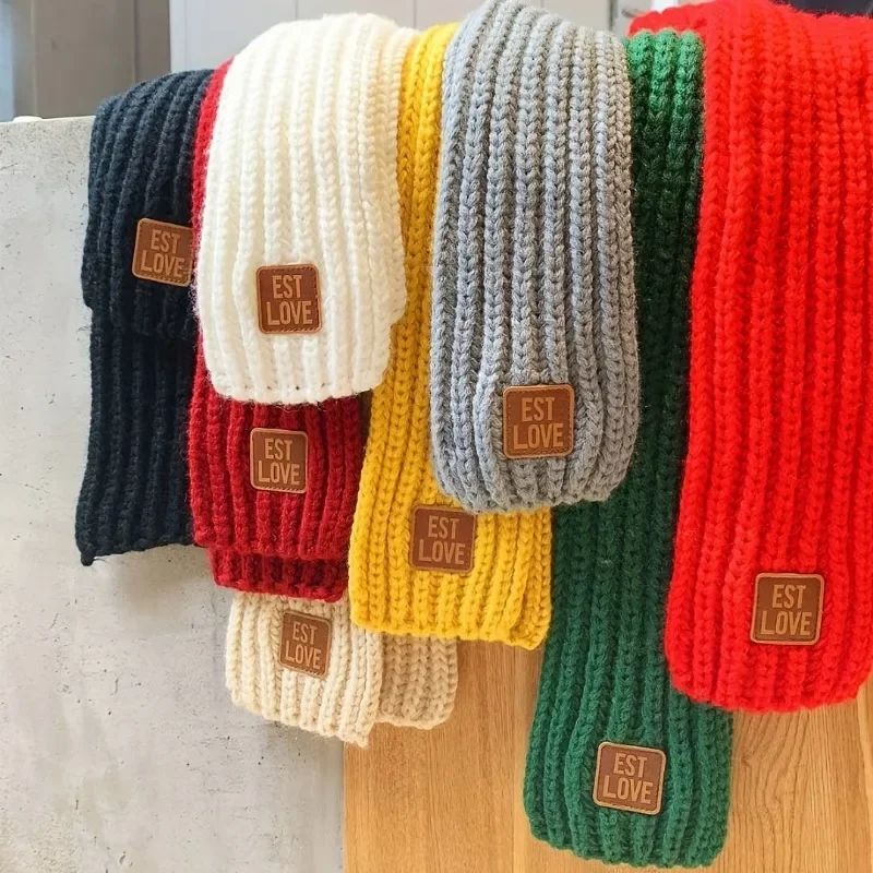 2Pcs Kids Winter Warm Scarf, Solid Color Knitted Shawl, Warm Accessory, Suitable for 2-6 Years Old Boys and Girls Daily Wear