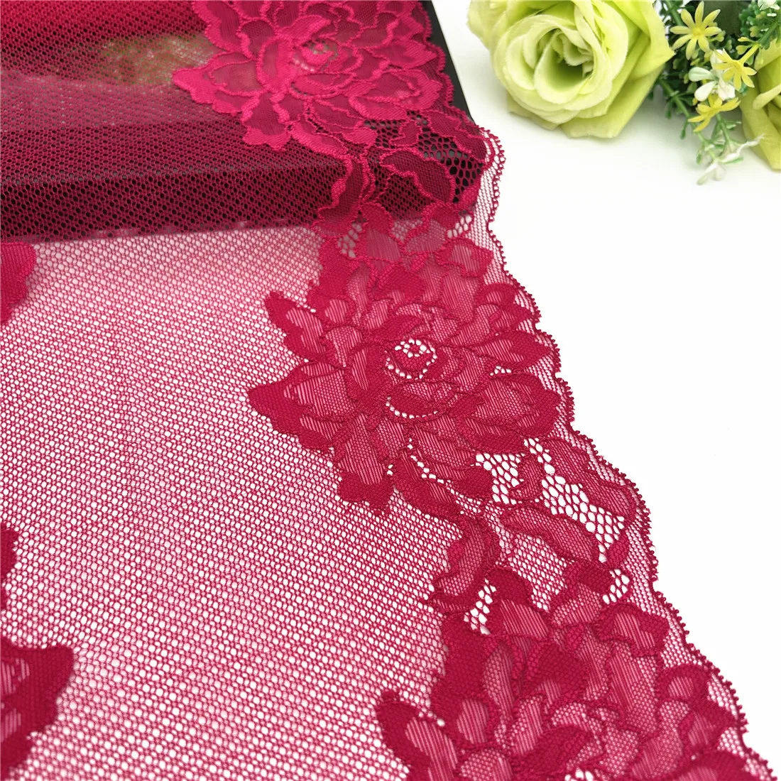 3y/lot Width 23cm Wine Red Elastic Stretch Lace For Clothes Skirt Deco Trimming Sewing Garment Wedding DIY Material Fabric Dress 2