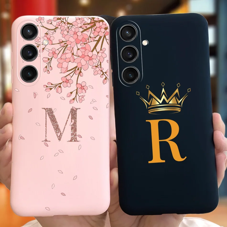 Fashion Crown Sakura Initial Letter Soft Silicone Phone Case