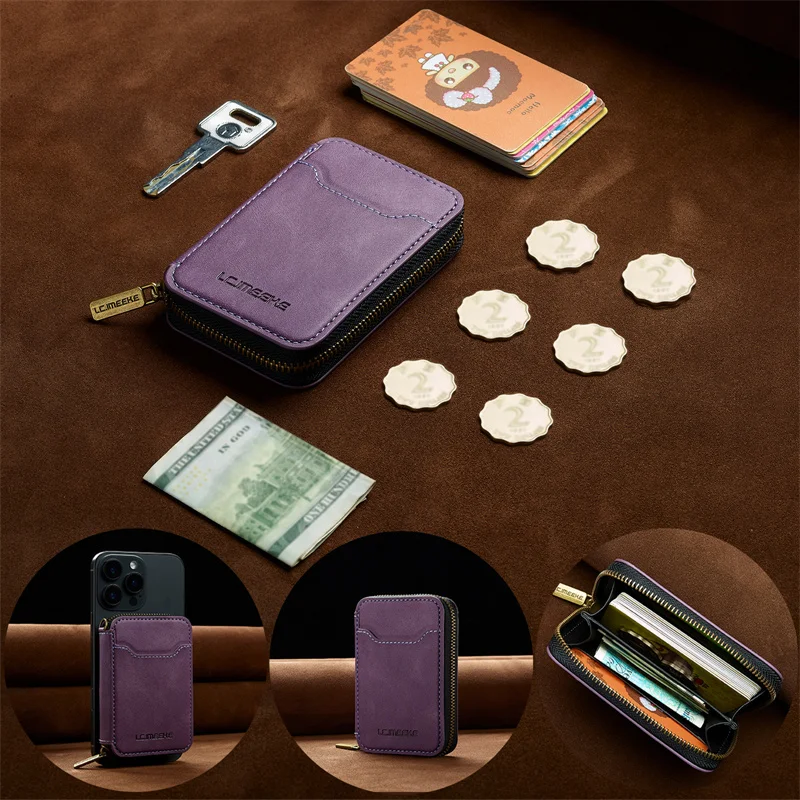 Luxurious MagSafe Magnetic Leather Flip Wallet Phone Case with Zipper Card Holder
