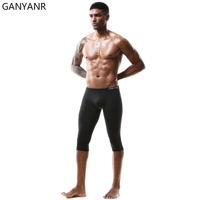 GANYANR Running Tights Men Gym Leggings Sportswear Compression Shorts Fitness Sport Basketball Sexy Yoga Crossfit Training Pouch