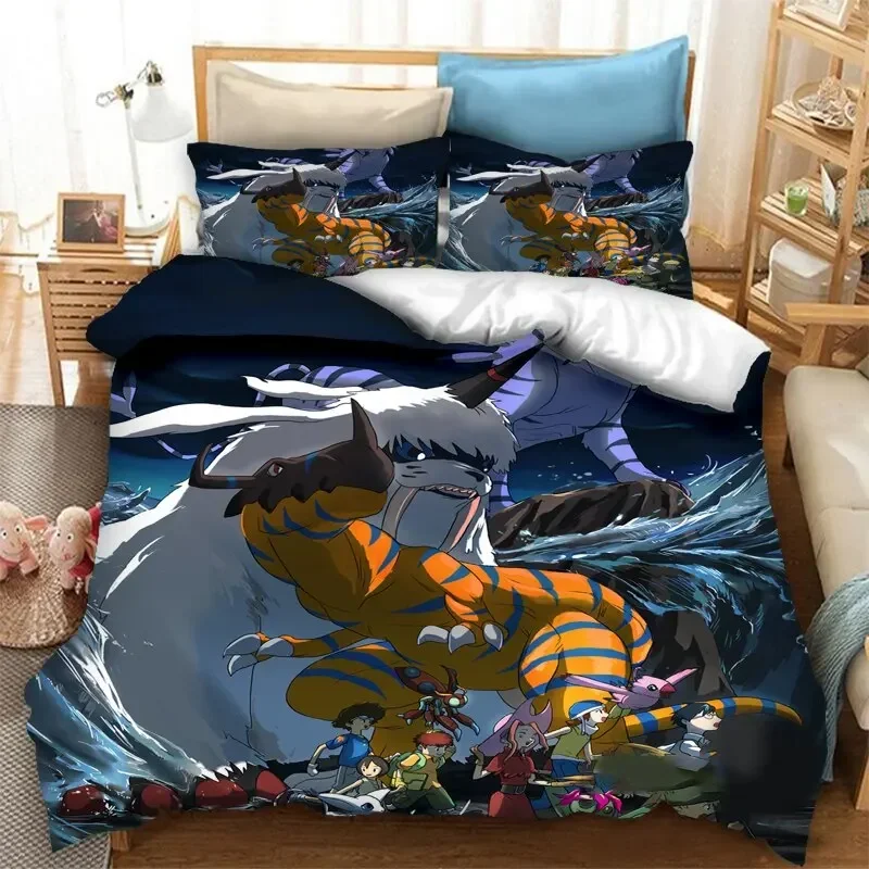 Anime Digimon Adventure Bedding Set Boys Girls Twin Queen Size Duvet Cover Pillowcase Bed Kids Adult Fashion Home Textileextile