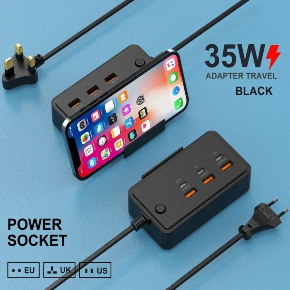 35W 3PD 3USB Power Strip Electrical Socket US/EU/UK Plug Multiple 6 Ports Extension Cable Plugs Adaptors Quick Charging Charger