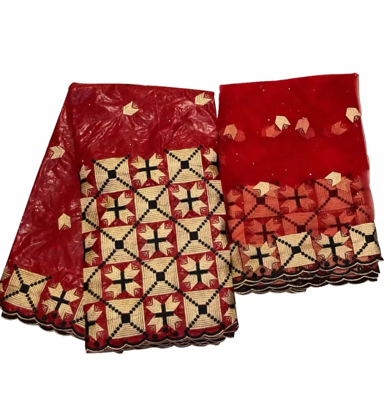 2026 New 5 Yards African Traditional Clothing Fabric Bazin Fabric + 2 Yards Weave Can Be Used to Make Your Own Clothing 5