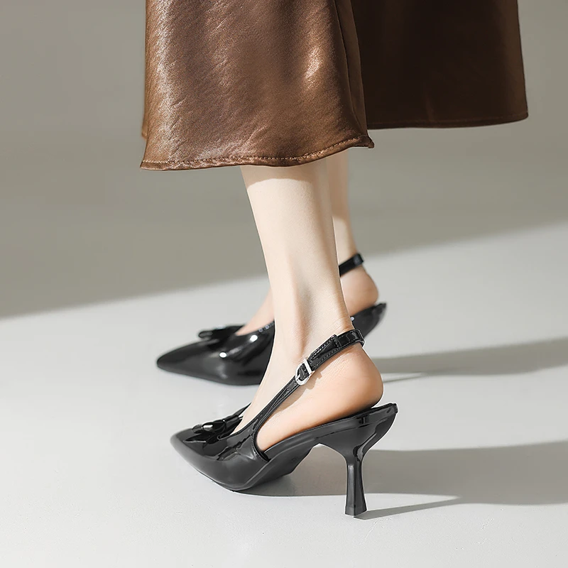 Women High Heeled Sandals Butterfly-Knot Ladies Elegant Pointed Toe Modern Wedding Slingbacks Summer Office Shoes
