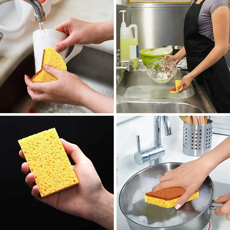 8 Pack Eco Compostable Sponge Kitchen Dish Sponge Biodegradable Washing Up Scrubber  Sponges For Dishes With Heavy Duty Scouring Pad