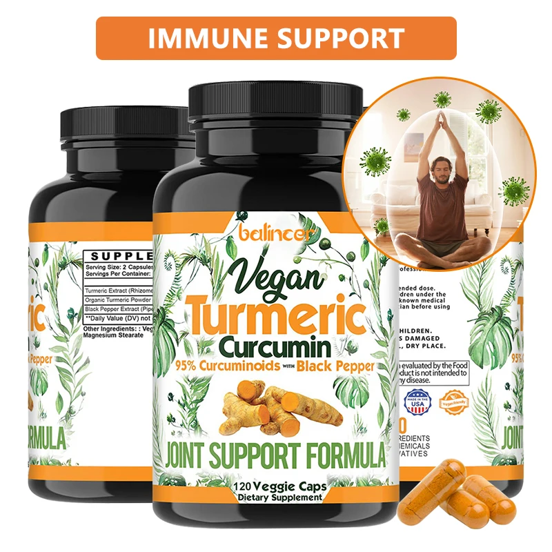 Turmeric Capsules Curcumin Supplement with Black Pepper, Premium Joint Health and Joint Supplement, Muscle, Bone, Immune Health