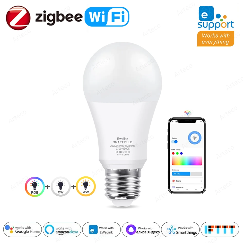 

EWelink WiFi Zigbee Smart LED Light Bulbs 15W 18W E27 Dimmable Lamp Works With Amazon Alexa Google Home Smartthings Yandex Alice