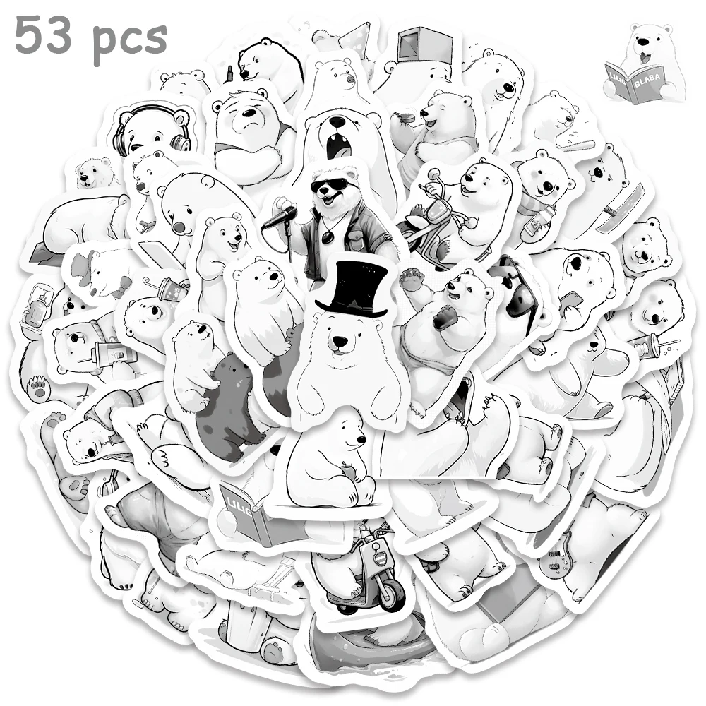 

53pcs Cute Polar Bear Stickers Cartoon Graffiti Decals Waterproof Vinyl For Laptop Guitar Skateboard Phone Computer Stickers