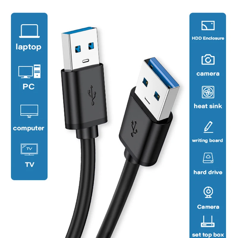 짧은 USB 3.0 케이블, HDD 인클로저용 더블 USB A 타입 플러그, USB 3.0 허브 쿨링 팬 USB 스위치 - 남성-남성 연결 케이블