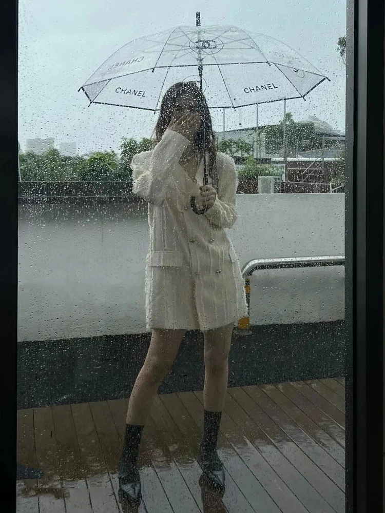 Luxury Women Double breasted blazer Oversized 2023 Fall V-neck long sleeve jacket Vintage Apricot High quality Chic INKEO 3O088