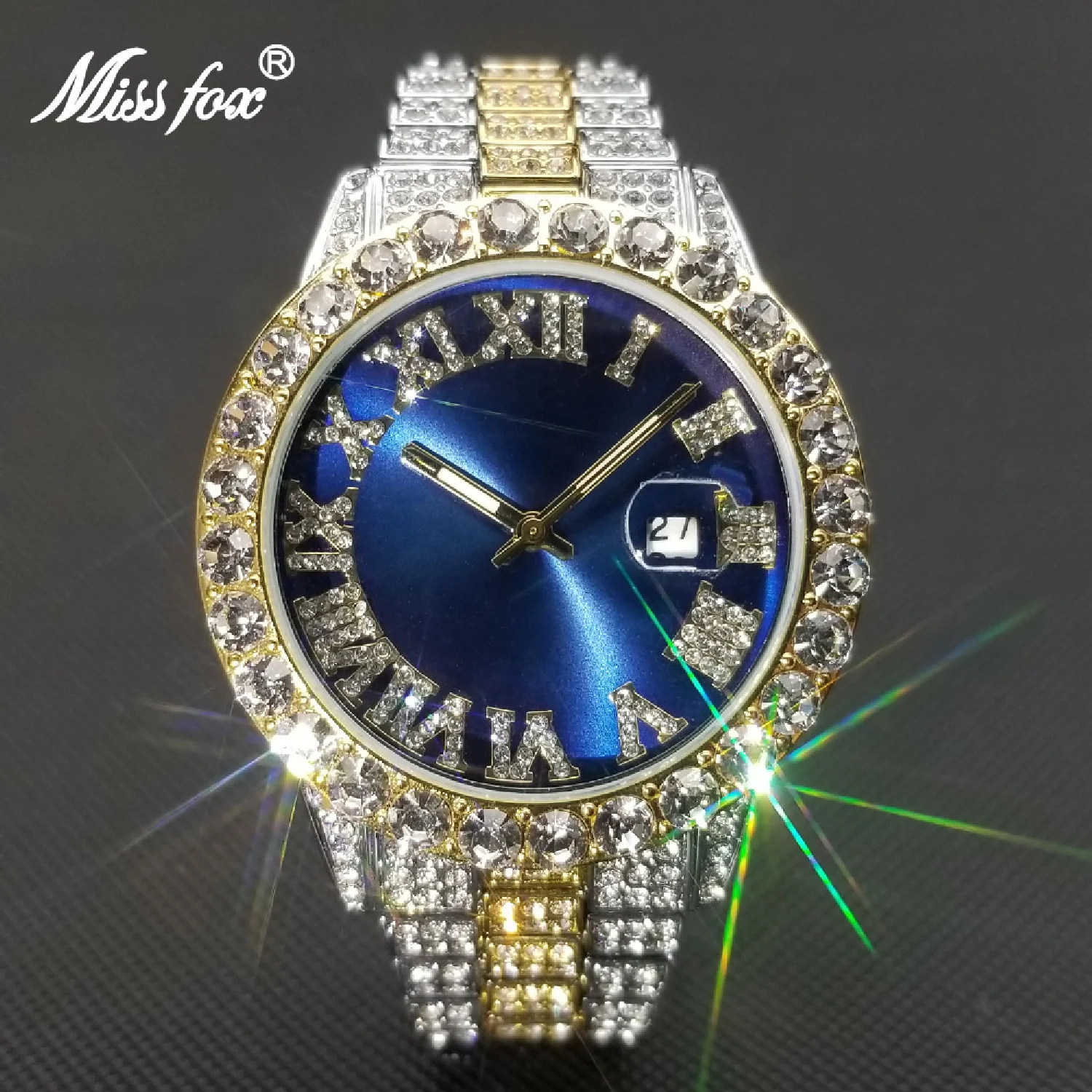 

Hot Hip Hop Men's Watches Or Women Big Dial Full Moissanite Quartz Wristwatch Top Luxury Iced Out Waterproof Clock Couples Gift