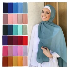 

2022NEW Muslim Bubble Chiffon Hijab Scarf Women Solid Color Soft Long Shawls and Wraps Georgette Islamic Head Scarves Ladies