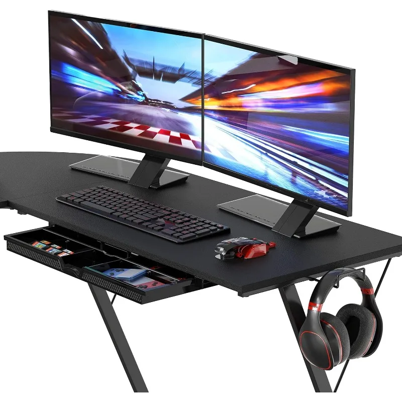 Vista L-Shape Desk with Monitor Stand, Black 5