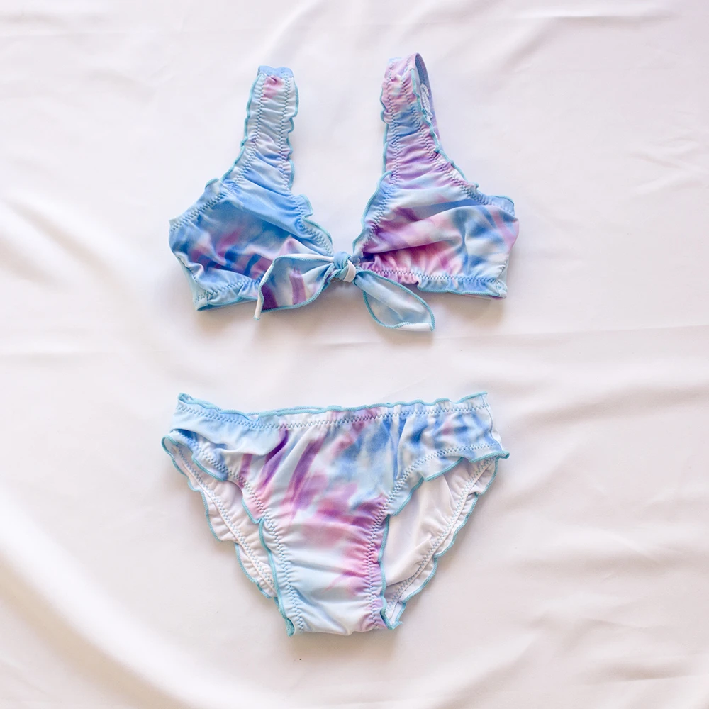 3-8Years Falbala Tie Dye Kids Girls Bandage Bikinis Gradient Summer Girls Kids Swimwear Swimsuit Children Biquini Infantil