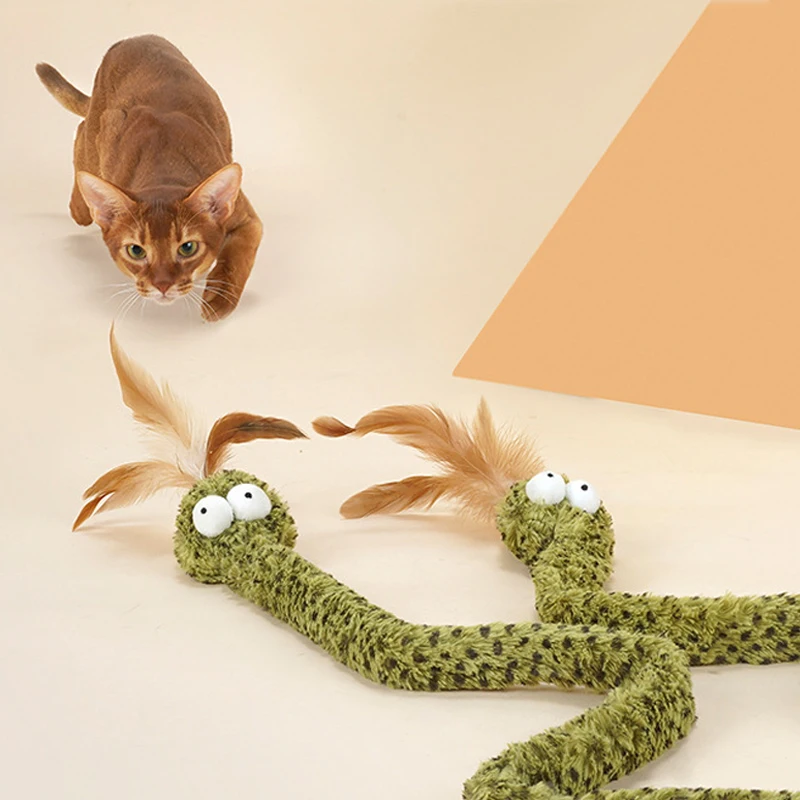 

Funny Cat Toy Cat Teaser Stick Snake-shaped Elasticity Wand Funny Interactive Cat Feather Toys Kitten Supplies Pet Accessories