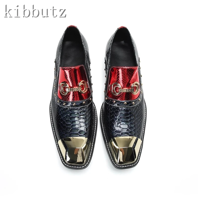 Classic Snake Pattern Genuine Leather Gentleman Shoes Metal Square Toe Slip On Oxford Shoes for Men Fashion Business Office