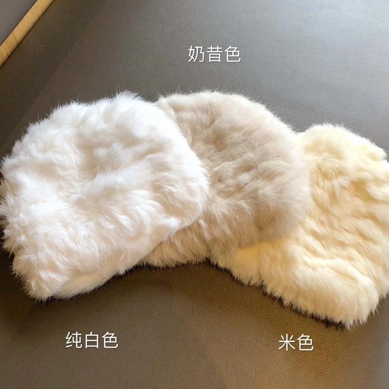 Rabbit Fur Beanie Hat New Fashion Women Knitted  Hat  Natural Real Rabbit Fur 100% Outdoor Warm Soft Cap 5