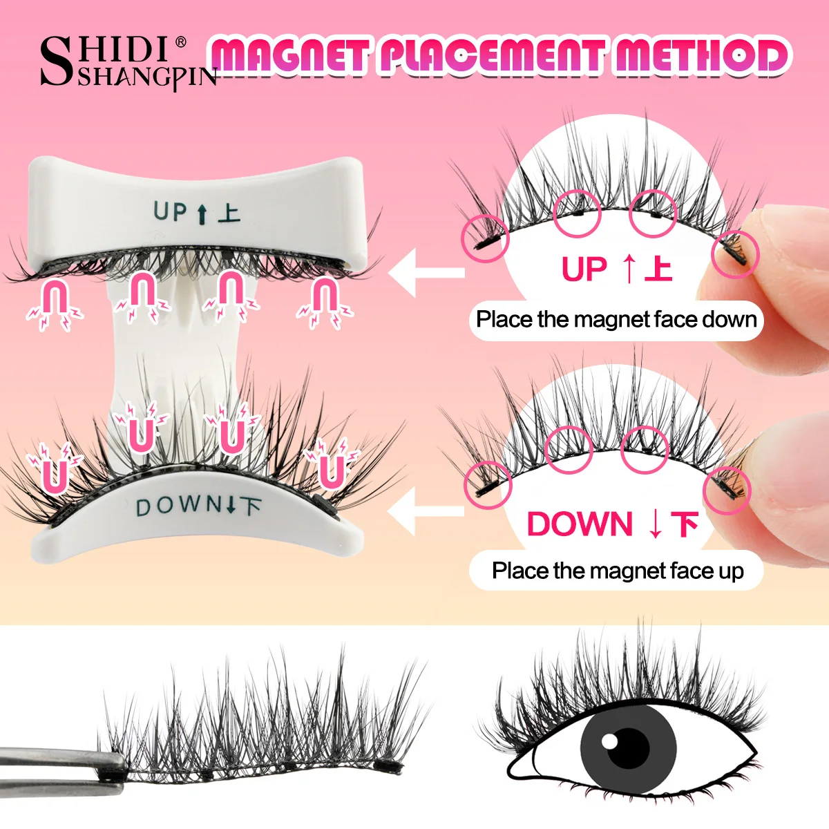 Description Picture 6 of itemSHIDISHANGPIN No Glue Magnetic Eyelashes Sensitive Eye Friendly Lashes Natural Curler Eyelash with Tweezers Kit Reusable Makeup