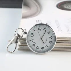 Compact Quartz Pocket Watch with Keyring - Minimalist Design for Nurses, Doctors, Students & Kids (Silver)