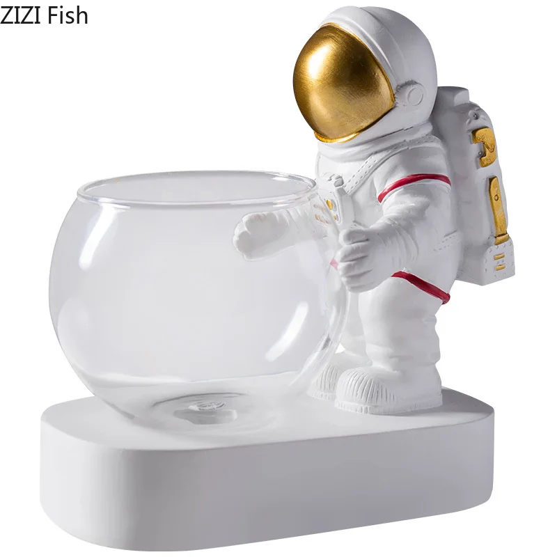 Creative Glass Vase Resin Astronaut Diver Ornaments Flower Vases Hydroponics Desktop Decor Flowers LED Light Pluggable Battery 5