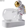 Creative Glass Vase Resin Astronaut Diver Ornaments Flower Vases Hydroponics Desktop Decor Flowers LED Light Pluggable Battery 5