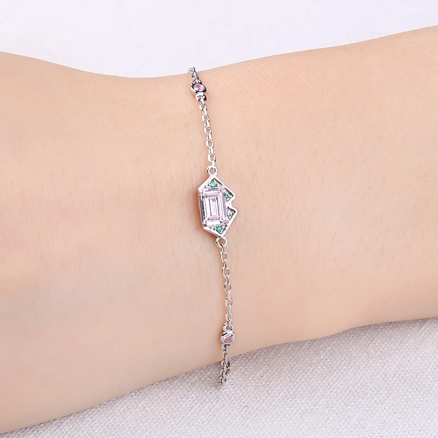 JewelryPalace-여성을 위한 새로운 도착 기하학 1.1ct 핑크 보석 925 스털링 실버 조정 가능한 링크 팔찌, 파인 주얼리 선물