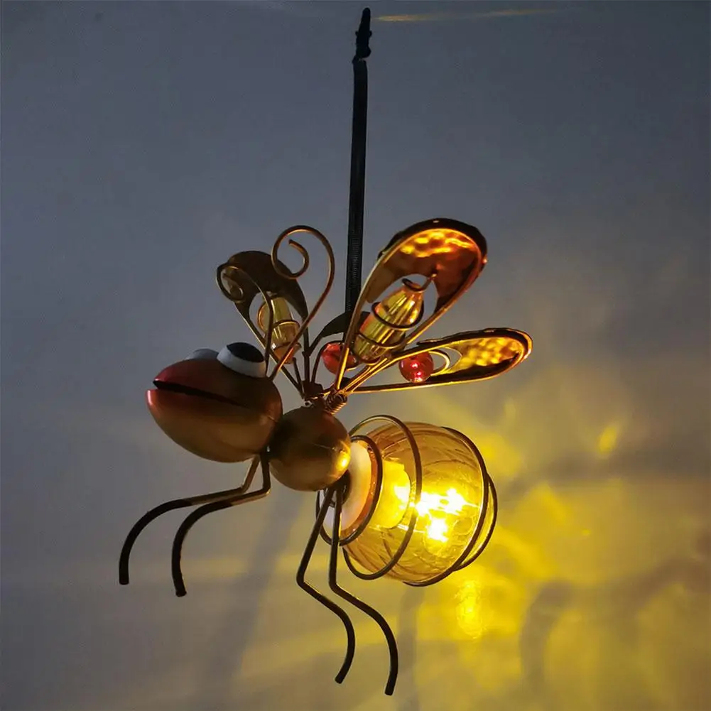 Solar Iron Insect Statue LED Fairy Light Outdoor Hanging Tree Ornament Fence Yard Courtyard Garden Art Decor