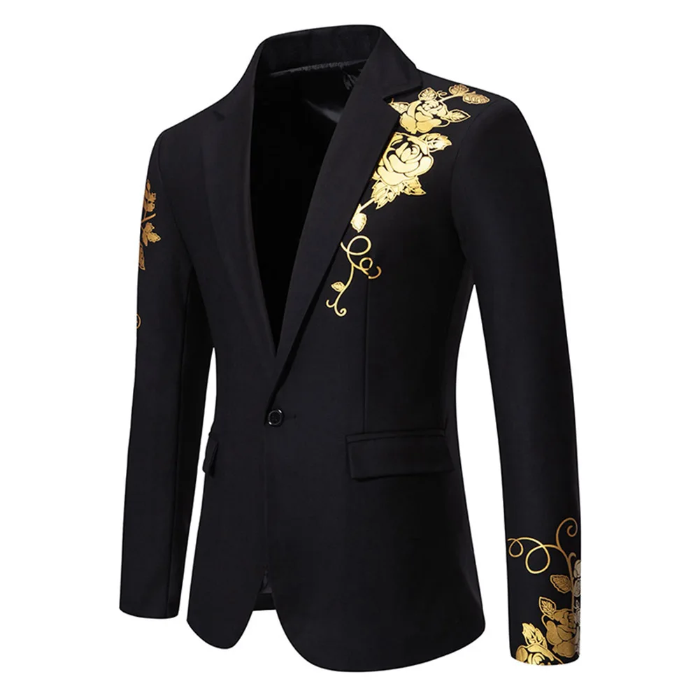 Men Paisley Floral Gold Bronzing Blazer Business Wedding Slim Formal Suit Jacket Trendys Solid Color Basic Versatile Suit