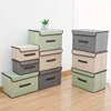 1pc Imitation Linen Fabric Storage Box Foldable Portable Dustproof Storage Bin With Lid Clothes Sundries Storage Organizer 4