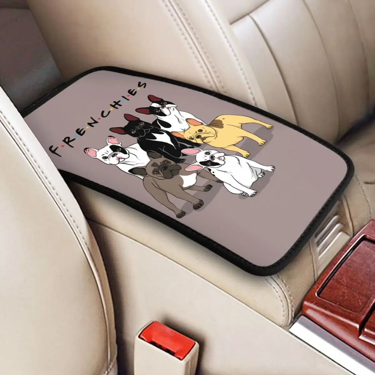 

Funny Frenchies French Bulldog Car Armrest Cover Mat Anti-Slip Center Console Pad Storage Box Protector Cushion Pad Accessories