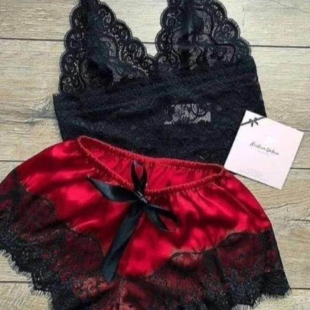 Ensemble pyjama en satin pour femmes, haut en dentelle et short, lingerie sexy, vêtements de nuit 2 pièces, vêtements de nuit respirants d'été, noir et rose