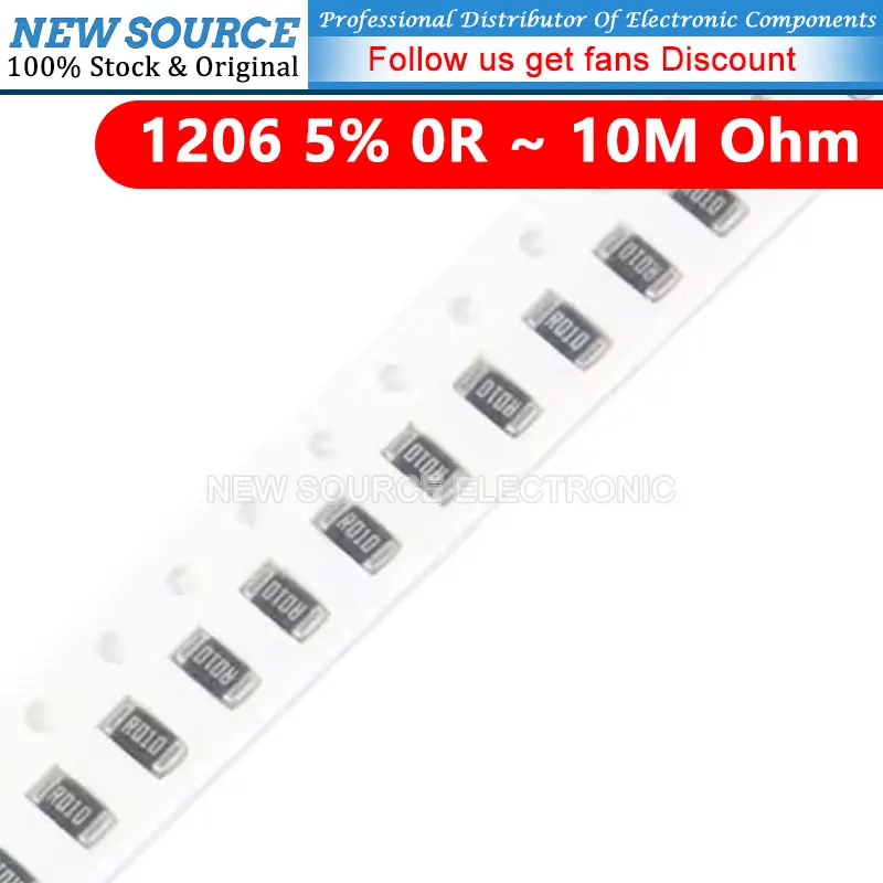 

100 шт. 1206 SMD резистор 0R ~ 10M 1/4W Ohm 200R 330R 5.1R 47R 470R 5% K 20K 150R 220R 10K 2R 5,1 K 1M 220K 10R 2,2 K 30R 51K