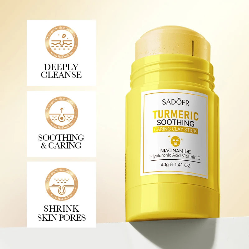 SADOER Turmeric Face Masks Stick Clay Mask Shrink Pores Deep Blackhead Remover Facial Cleansing Moisturizing