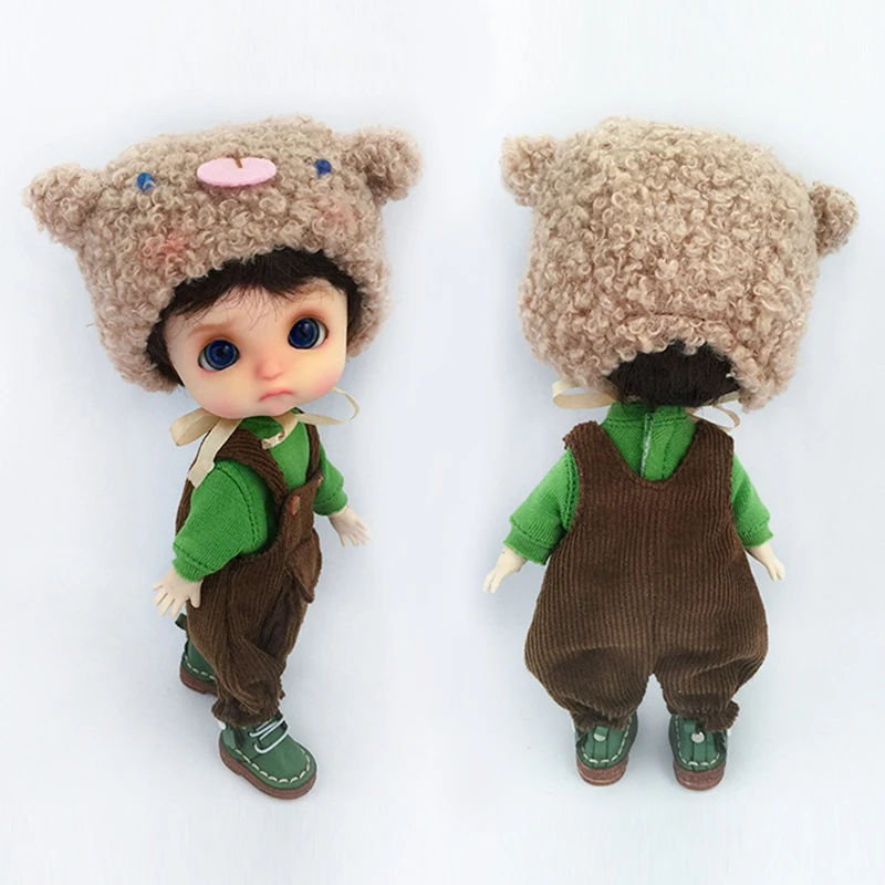 Handmade Cute Ob11 Doll Clothes Suit Ob11 Animal Hat Overalls Dolls Casual Sweater For Ymy, Obitsu 11, Molly, Gsc, 1/12 Bjd Doll