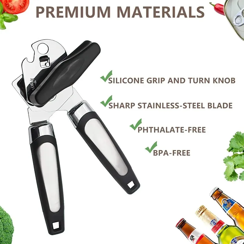 Multi-Function Stainless Steel Beer Grip Can Opener Manual Can Opener with Side-Cutting Mechanism for Cans and Bottles