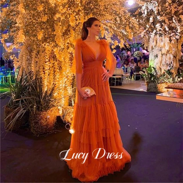 Lucy Burnt Orange Elegant Evening Dresses for Women Luxury Multi-layer Long Puff Wedding Guest Bridesmaid Dress Woman Customized 1