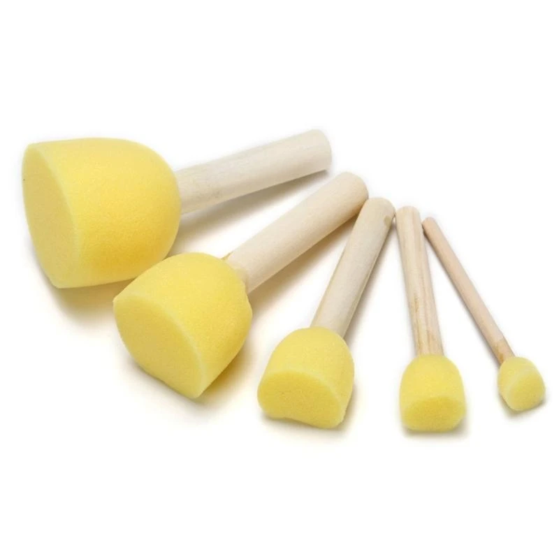 5pcs 스폰지 폼 브러쉬 세트 나무 손잡이 스탬프 그림 도구 어린이를위한 DIY 공예 초보자 미술 용품