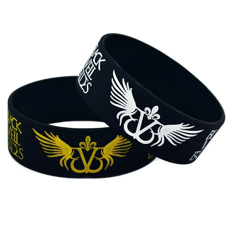 25 Pcs Black Veil Brides Silicone Bracelet with Angel Wings Music Concert Bangle 1 Inch Wide Wristband 3