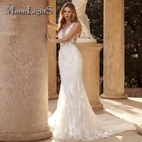 Moonlight Bohe Mermaid Wedding Dresses for Women Button Court Train Lace Appliques Vestidos De Novia for Brides Customized 1