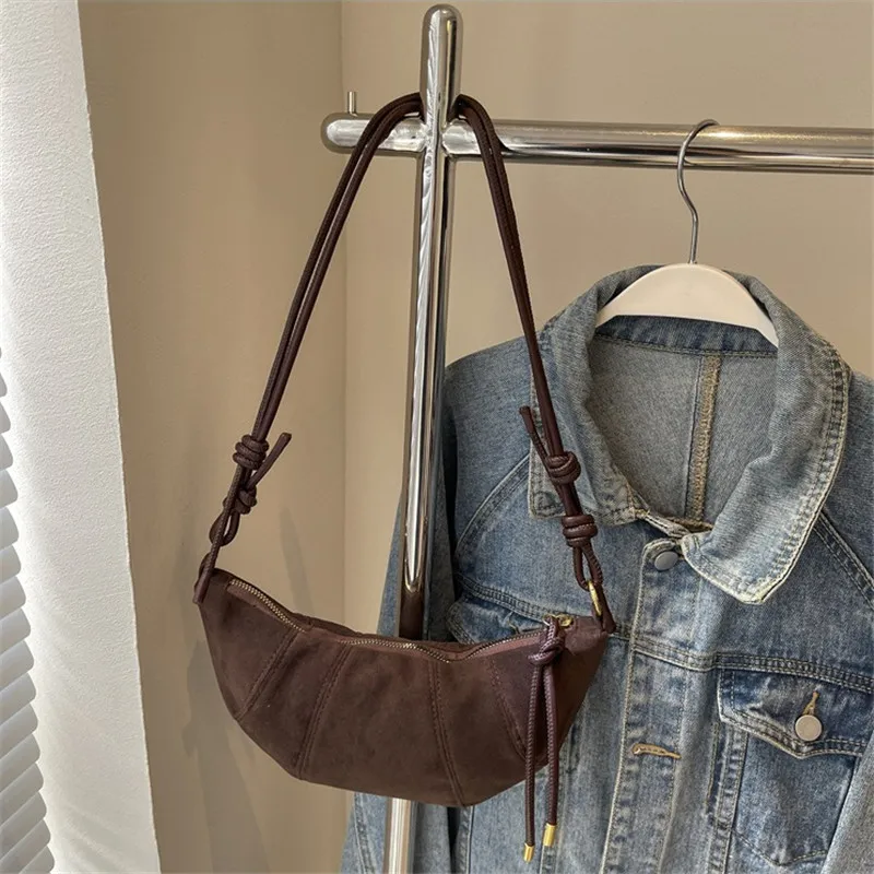 Vintage Faux Suede Underarm Bag, Trendy Retro Beautiful Shoulder Bag, Retro Solid Color Crossbody Bag, Suitable for Daily Use