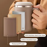 WORTHBUY Double-layer Coffee Cup With Spoon&Straw Milk Coffee Mug Portable Insulated Anti Scalding 304 Stainless Steel Water Cup 5