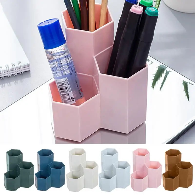 

Pencil Holder For Desk Pencil Cup Hexagon Keep Tidy 3 Compartment For Dormitory School Pen Holder Business Card Holder box